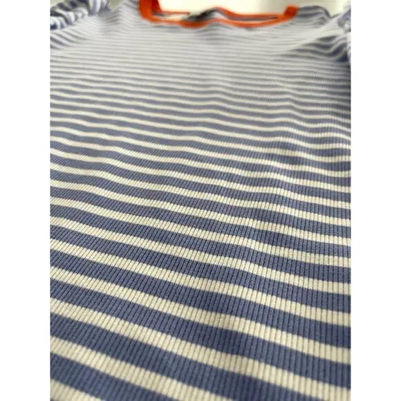Maeve Anthropologie Sz XL Puff Sleeve Ribbed T-Shirt Blue Striped Casual Preppy - Picture 6 of 12